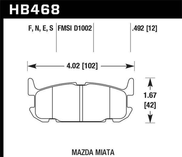 Hawk 03-05 Miata avec suspension sport HP+ Street plaquettes de frein arrière (D1002)