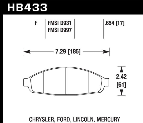 Hawk HB433B.654 03-11 Ford Crown Victoria HPS 5.0 Front Brake Pads
