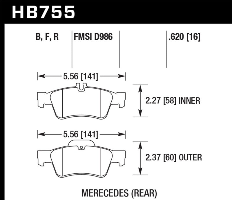 Hawk 03-06 Mercedes Benz SL500 HPS 5.0 Plaquettes de frein arrière