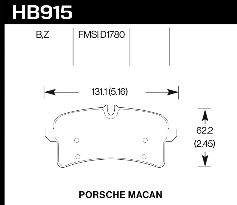 Plaquettes de frein arrière Hawk 16-18 Porsche Macan HPS 5.0 Street