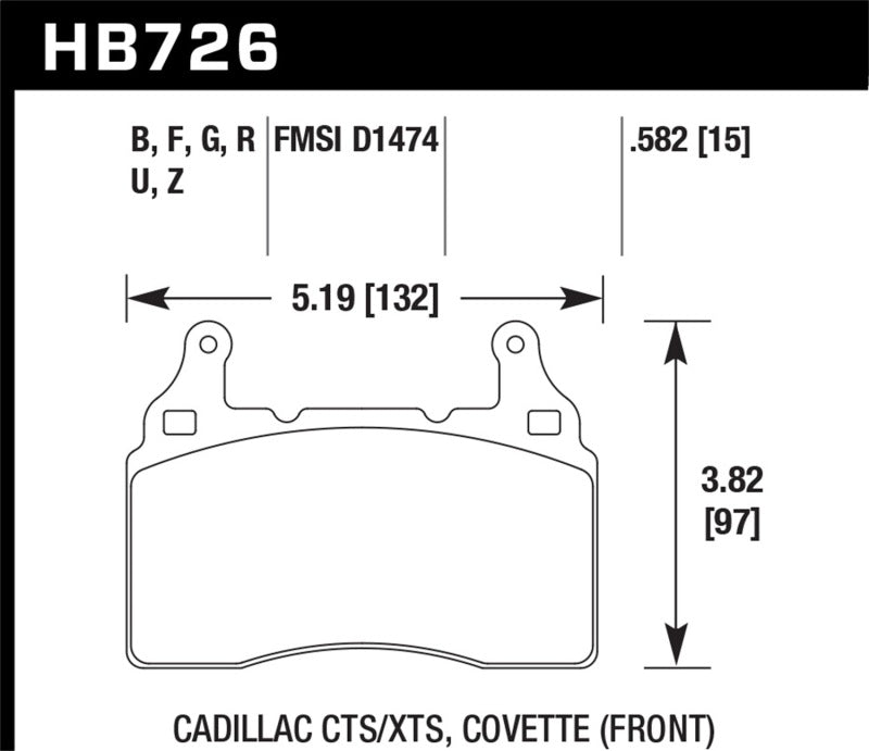 Hawk HB726B.582 2014 Chevrolet Corvette HPS 5.0 Front Brake Pads