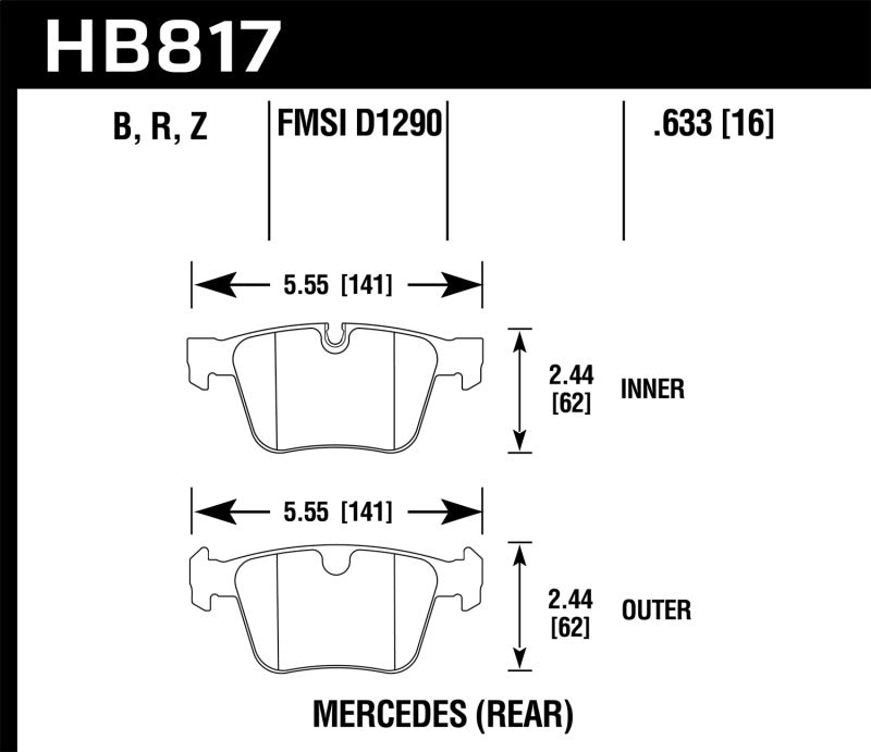 Hawk 08-14 Mercedes-Benz CL63 AMG/CL65 AMG HPS 5.0 Plaquettes de frein arrière