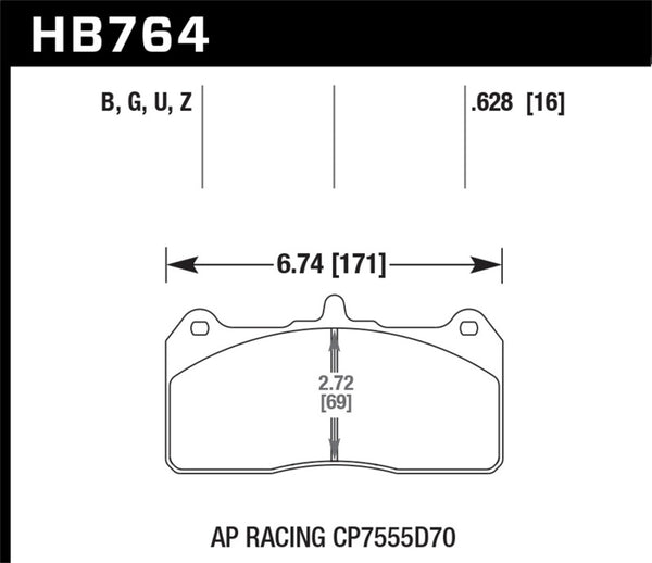 Hawk HB764G.628 AP Racing CP7555D70 DTC-60 AP Racing Brake Pads