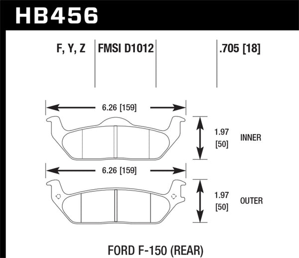 Hawk HB456F.705 04-11 Ford F-150 /  06-08 Lincoln Mark LT Rear HPS Street Brake Pads
