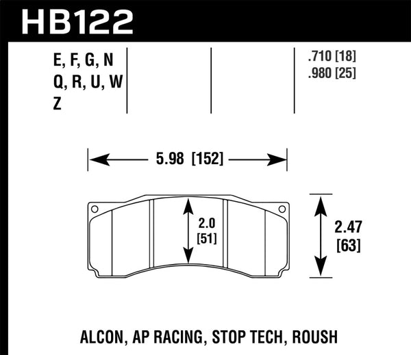 Hawk HB122W.710 Stoptech ST-60 Caliper DTC-30 Race Brake Pads
