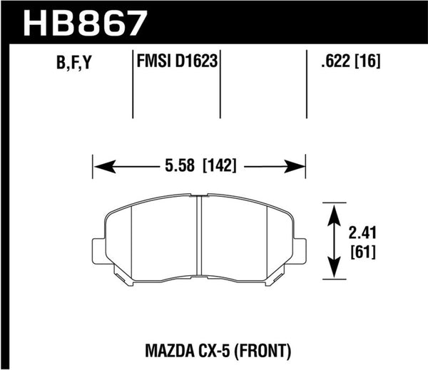 Hawk HB867B.622 13-16 Mazda CX-5 HPS 5.0 Front Brake Pads