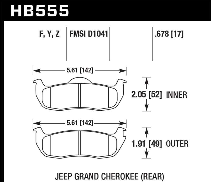Hawk HB555F.678 06-10 Jeep Commander / 05-10 Grand Cherokee / 05-10 Armada / 04 Pathfinder / 04-10 Tital 5.6L /