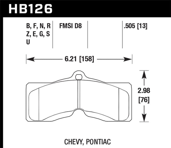 Hawk HB126U.505 1978-1982 Chevy Corvette DTC-70 Rear Race Brake Pads