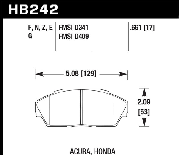 Hawk HB242F.661 86-01 Acura (Various) / 88-93 Honda (Various) HPS Street Front Brake Pads