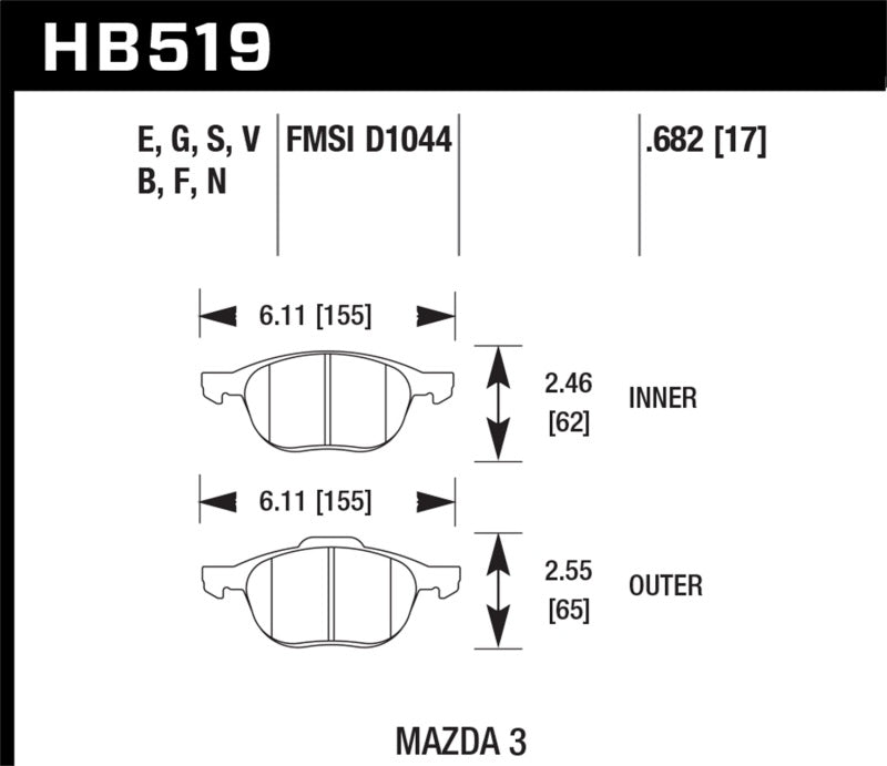 Hawk HP+ 08-09 Mazda 3 / Ford/ Volvo HP+ Street Plaquettes de frein avant