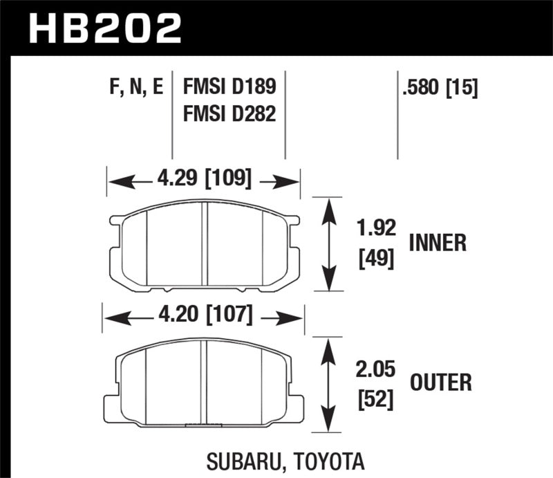 Hawk 82 Subaru Brat / 81-83 DL/GlL / 85-87 Toyota Corolla avant bleu 9012 plaquettes de frein de course