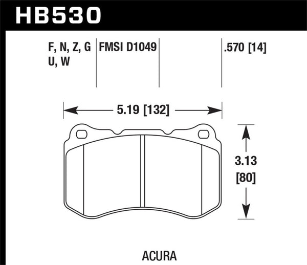 Hawk HB530U.570 07-08 Acura TL Type S DTC-70 Race Front Brake Pads