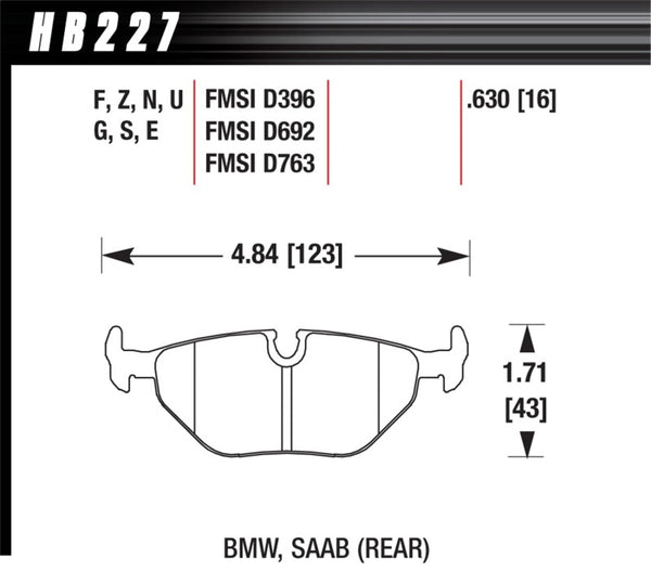 Hawk HB227N.630 95-99 BMW M3 E36 HP+ Street Rear Brake Pads