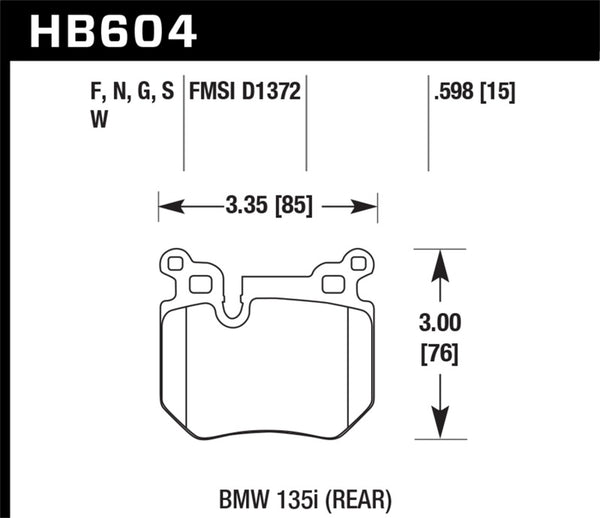 Hawk HB604B.598 08-13 BMW 135i HPS 5.0 Rear Brake Pads