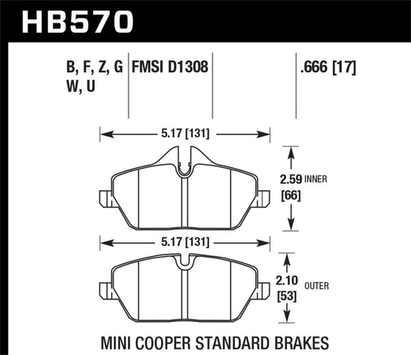 Hawk HB570B.666 07-15 Mini Cooper / 08-14 Mini Cooper Clubman HPS 5.0 Street Front Brake Pads