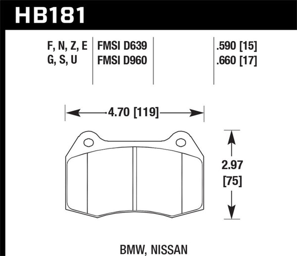 Hawk HB181G.660 02-04 Acura RSX / 94-97 BMW 840CI/850CI / 92-02 Nissan Skyline DTC-60 Front Race Brake Pads