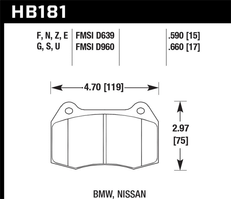 Hawk HB181U.660 94-97 BMW 840Ci/850Ci DTC-70 Race Front Brake Pads