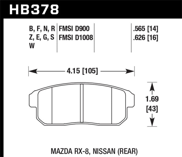 Hawk HB378N.565 03-07 RX8 HP+ Street Rear Brake Pads (D1008)