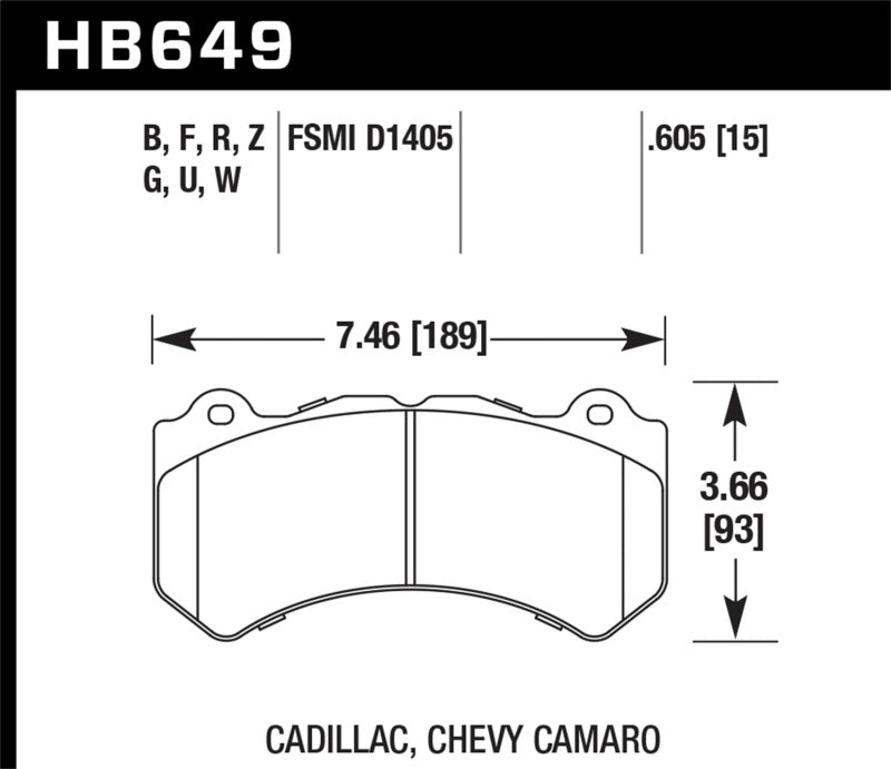 Hawk HB649U.605 08-12 Cadillac CTS-V / 12 Jeep Grand Cherokee (WK2) SRT8 DTC-70 Front Race Brake Pads