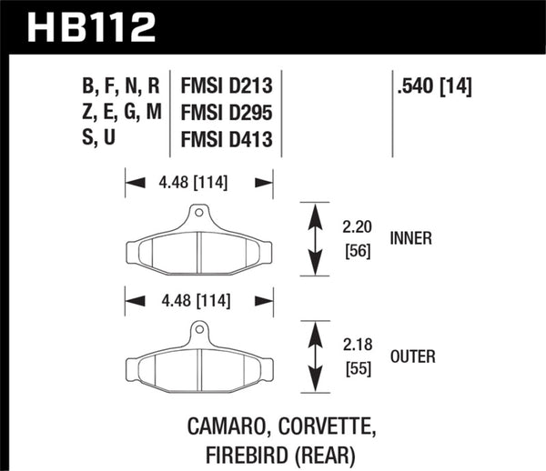 Hawk HB112E.540 84-96 Corvette /88.5-97 Pontiac Firebird Blue 9012 Race Rear Brake Pad