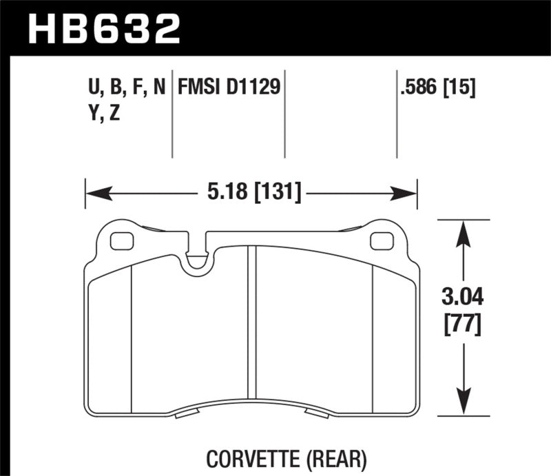 Hawk HB632U.586 09-11 Corvette Z06/09-13 ZR-1 (w/Carbon Ceramic Brakes & Iron Rotor) Rear DTC-70 Brake Pads