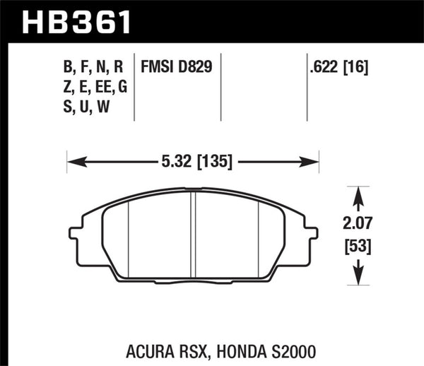 Hawk HB361W.622 02-06 Acura RSX Type S / 06-11 Honda Civic Si Coupe / 00-09 S2000 DTC-30 Race Front Brake Pads