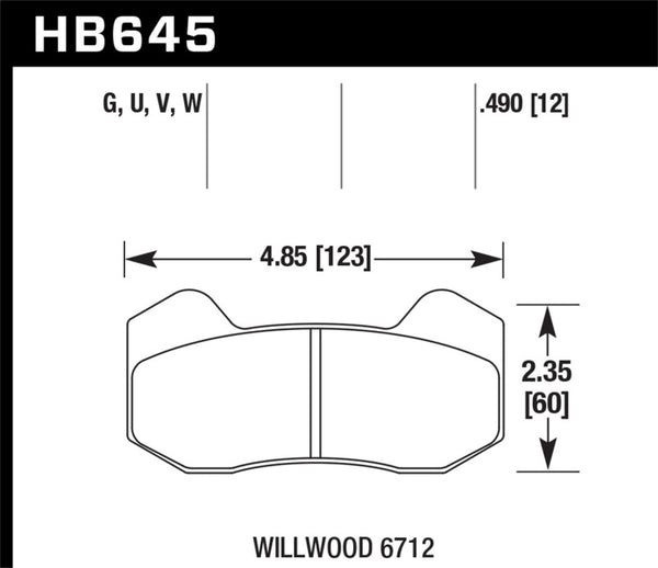 Hawk HB645U.490 Wilwood DynaPro 6 (Type 6712) DTC-70 Brake Pads