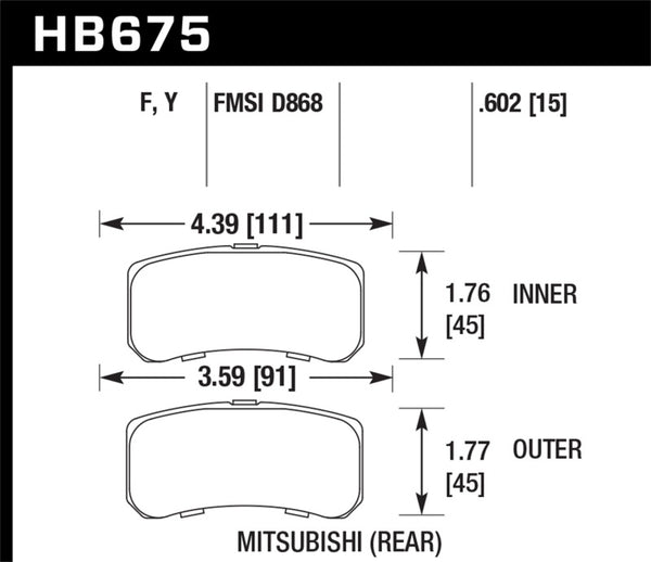 Plaquettes de frein arrière Hawk 09+ Mitsubishi Lancer Ralliart / 08+ Lancer GTS HPS Street