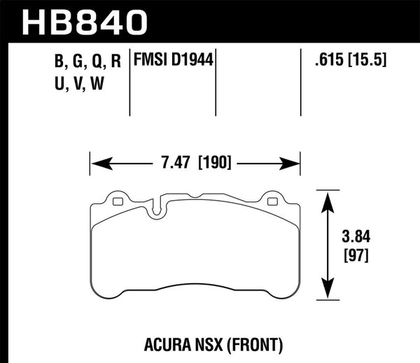Hawk HB840G.615 2017 Acura NSX DTC-60 Street Front Brake Pads