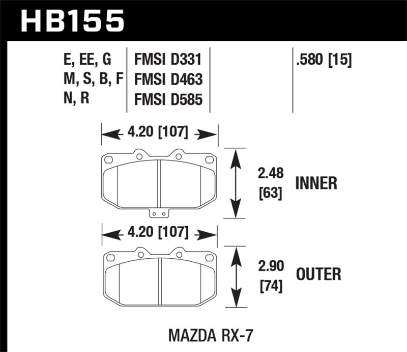 Hawk HB155M.580 86-95 Mazda RX-7 (Exc 1992) Black Race Front Brake Pads