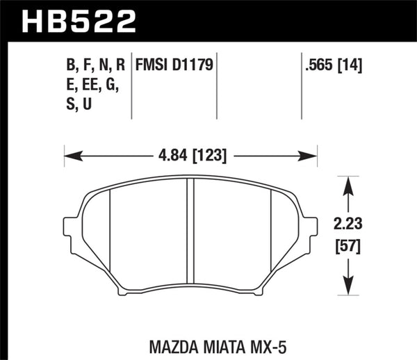 Hawk HB522U.565 06-14 Mazda MX-5 Miata (NC) DTC-70 Race Front Brake Pads