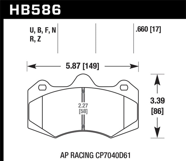 Hawk HB586U.660 AP Racing CP7040 DTC-70 Race Brake Pads