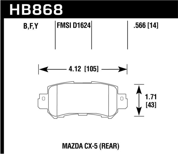Hawk HB868B.566 16-17 Mazda CX-3 HPS 5.0 Rear Brake Pads