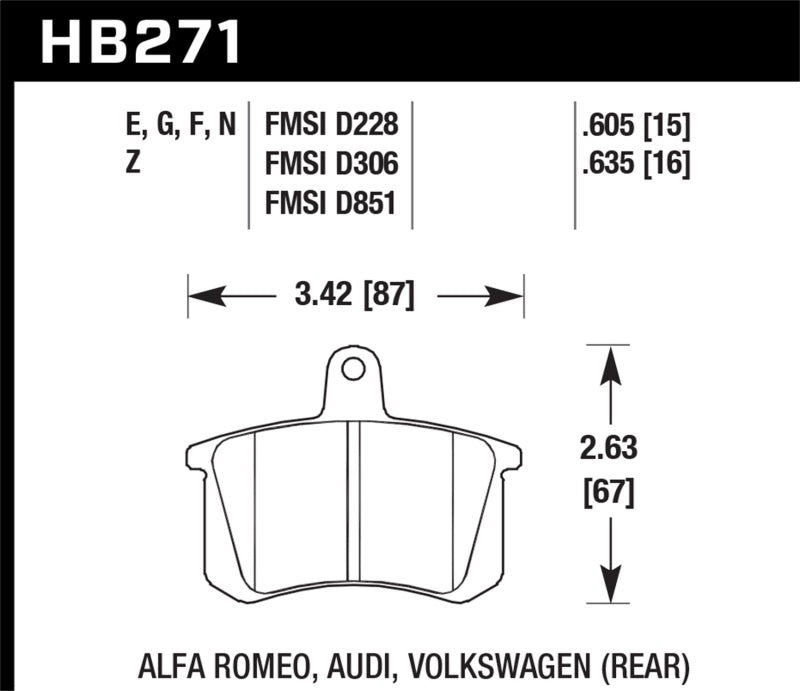 Hawk HB271E.605 98-02 Audi A4 Quattro Blue 9012 Race Rear Brake Pads