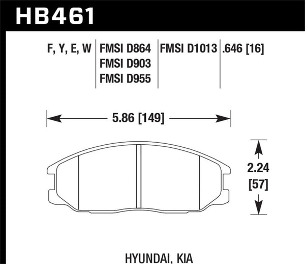 Hawk HB461D.646 02-03 Hyundai Santa Fe 2.4L Base OE Incl.Clips Shims Front ER-1 Brake Pads