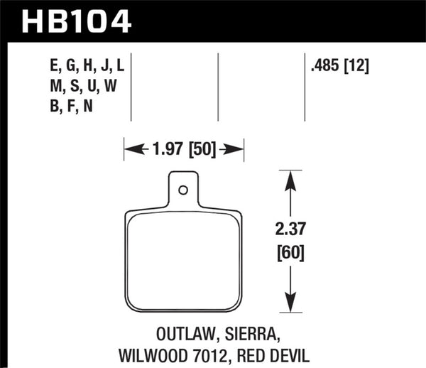 Hawk HB104W.485 Wilwood DL Single Outlaw w/0.156in Center Hole DTC-30 Race Pads