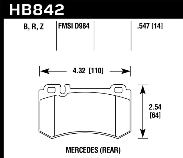 Hawk HB842B.547 05-10 Mercedes SLK Class HPS 5.0 Rear Brake Pads
