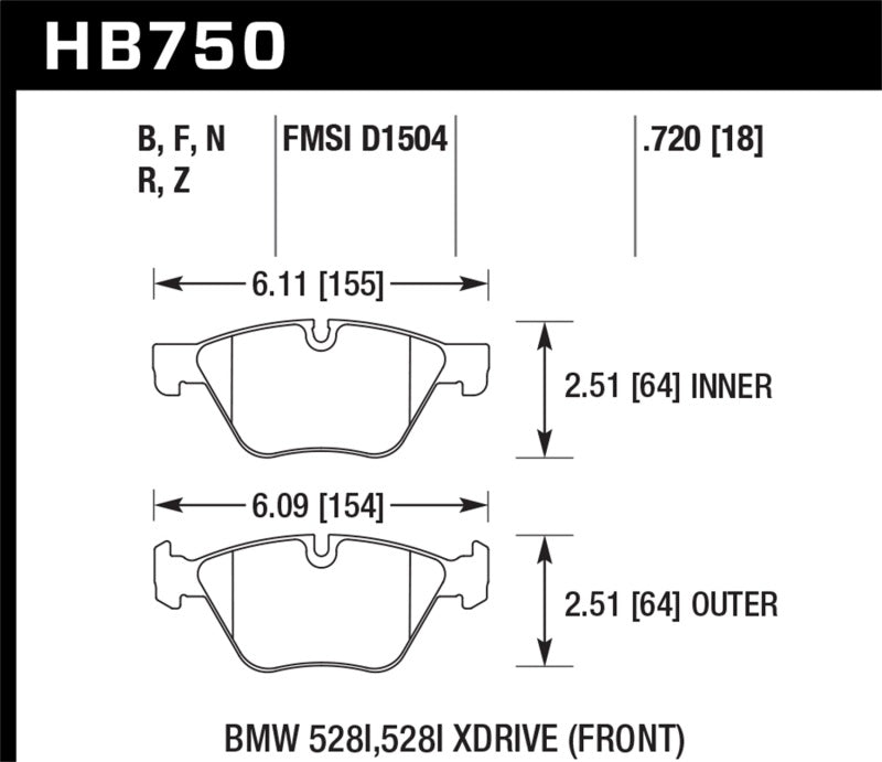 Hawk HB750B.720 13-14 BMW 528i / 528i xDrive HPS 5.0 Front Brake Pads