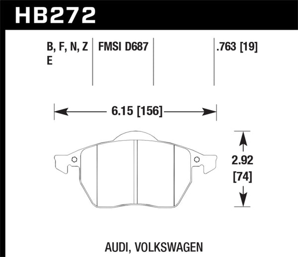 Hawk HB272E.763 00-06 Audi TT/00-06 TT Quattro 1.8L / 99-04 VW Golf GTI 2.8L Blue 9012 Race Front Brake Pads