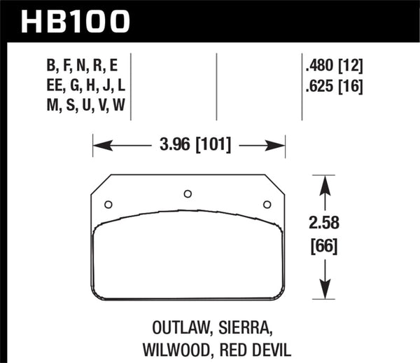 Hawk HB100U.625 Dynalite/Outlaw/Sierra Caliper DTC-70 .625 Thickness Motorsports Brake Pads