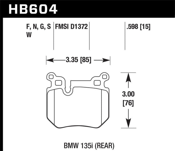 Hawk HB604D.598 08-13 BMW 135i 3.0L Base Rear ER-1 Brake Pads