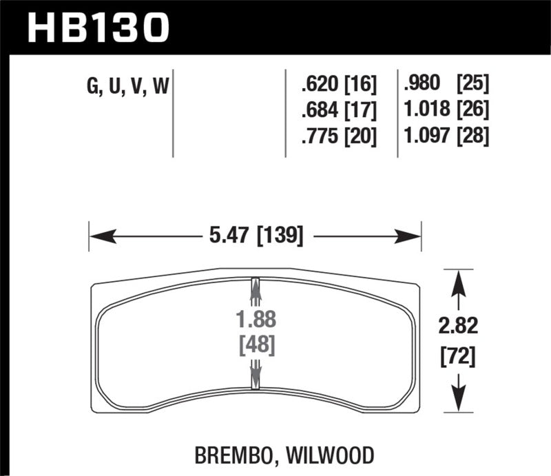 Hawk HB130U1.018 Universal Brembo DTC-70 Race Brake Pads Thickness 1.018