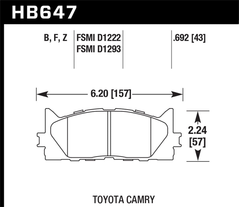 Hawk HB647F.692 10 Lexus ES350 / 07-11 Toyota Camry SE/XLE HPS Street Front Brake Pads