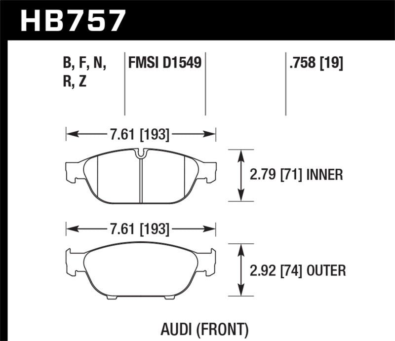 Hawk Audi 2013 A5 Quattro / 12-16 A6 Quattro/A7 Quattro/A8 Quattro HPS 5.0 Plaquettes de frein avant