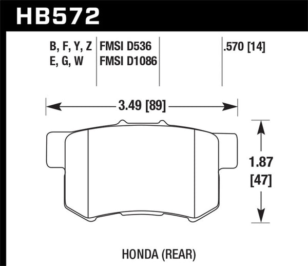 Hawk HB572W.570 02-04 Honda Civic Si / 99-08 Acura TL DTC-30 Race Rear Brake Pads