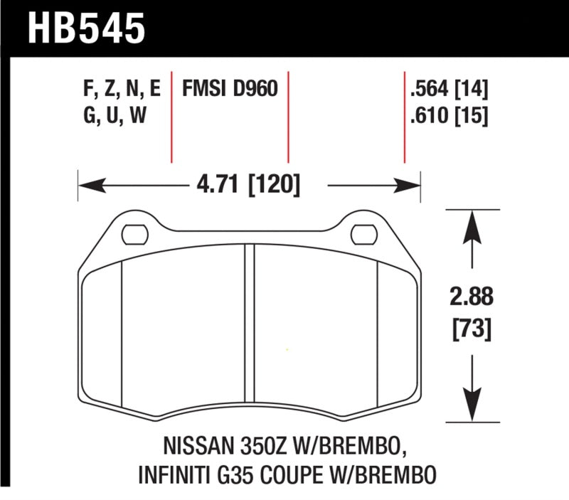 Hawk 03-07 G35/03-09 350z/03-06 Sentra avec plaquettes de frein avant Brembo Blue 9012 Street