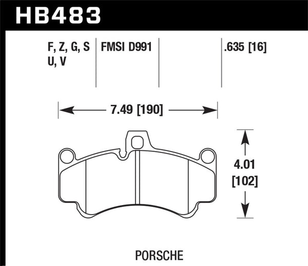 Hawk HB483D.635 05-08 Porsche 911 3.6L Carrera Ceramic Composite Brakes Front ER-1 Brake Pads