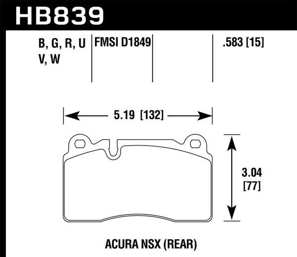 Hawk HB839G.583 2017 Acura NSX DTC-60 Race Rear Brake Pads