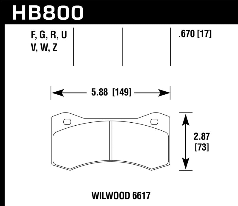 Hawk HB800W.670 Wilwood 17mm 6617 Claliper Brake Pad Set