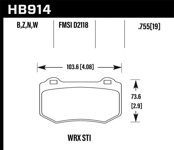 Hawk HB914N.580 2018 Subaru WRX STI HP Plus Rear Brake Pads